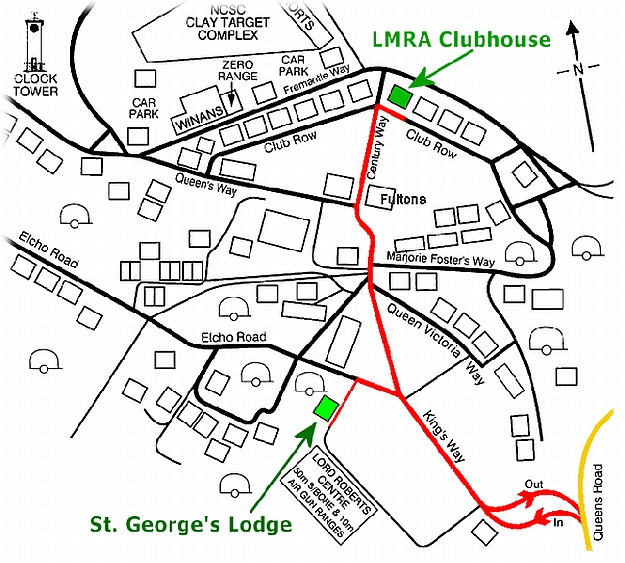 Map of facilites at Bisley associated with the Stock Exchange Rifle Club